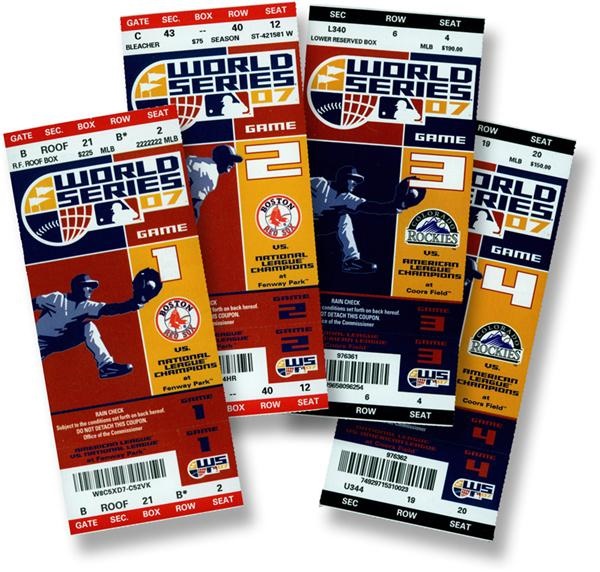 - 2007 Boston Red Sox Sweep World Series Full Tickets 1 Through 4