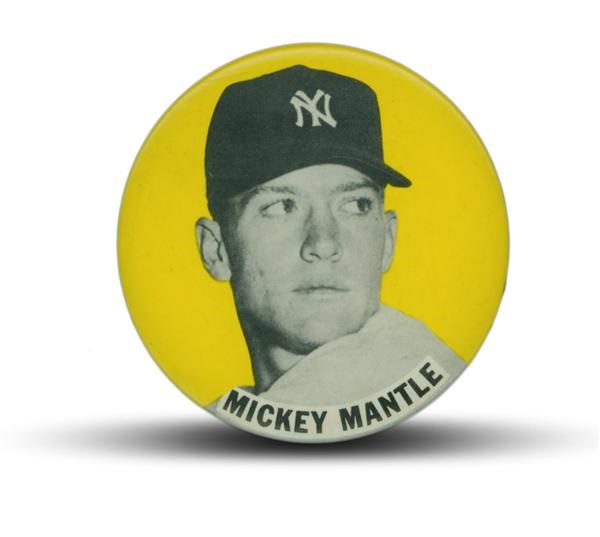 Ernie Davis - Rare 1950's Mickey Mantle Large Size PM10 Pinback Button (3.25'')