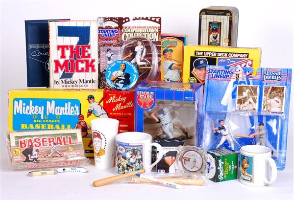 - Mickey Mantle Memorabilia Lot with Holiday Inn Pocket Knife and 1968 Topps Box (22)