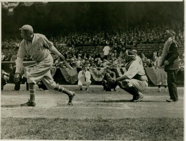 1933 Chief Bender Swinging the Bat Wire Photo