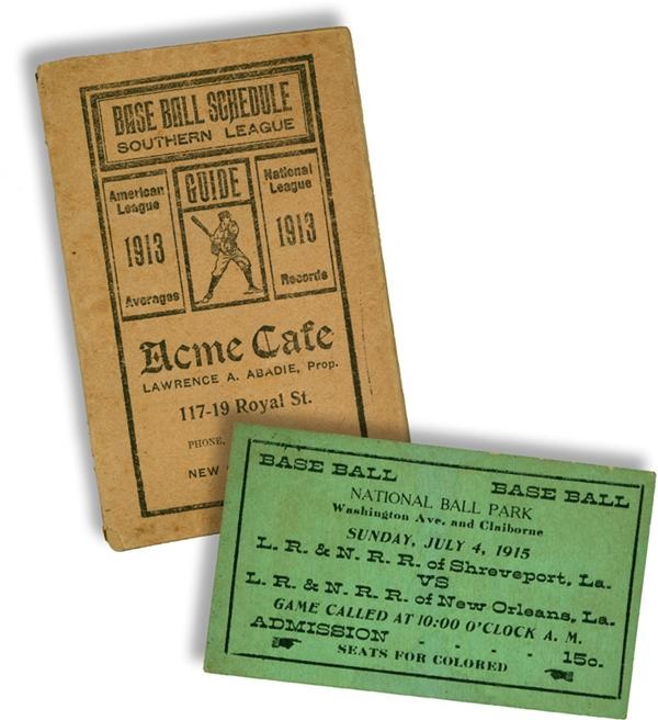 - 1913 Southern League Schedule Booklet (Joe Jackson) with 1915 "Negro" New Orleans Baseball Ticket (2)