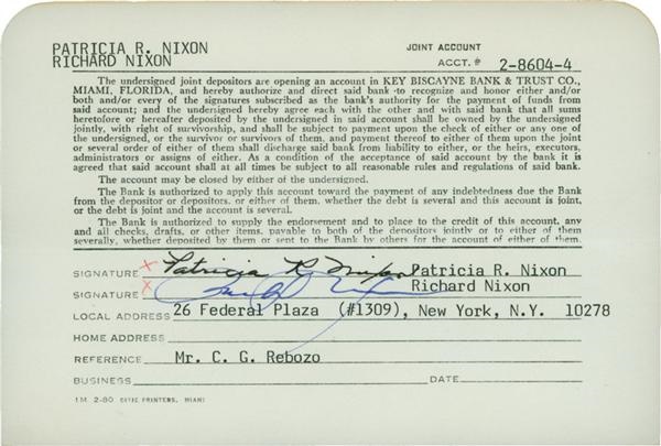 Rock And Pop Culture - President Richard Nixon Signed Bank Signature Card