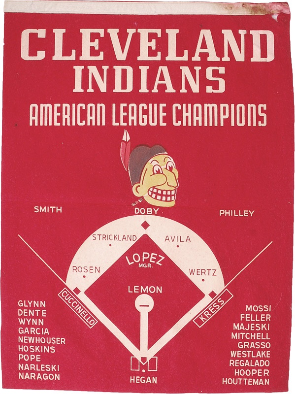 - Large 1954 Cleveland Indians American League Champions Felt Banner