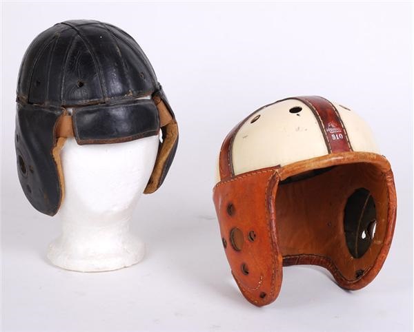 Football - (2) 1930-50s Leather Football Helmets