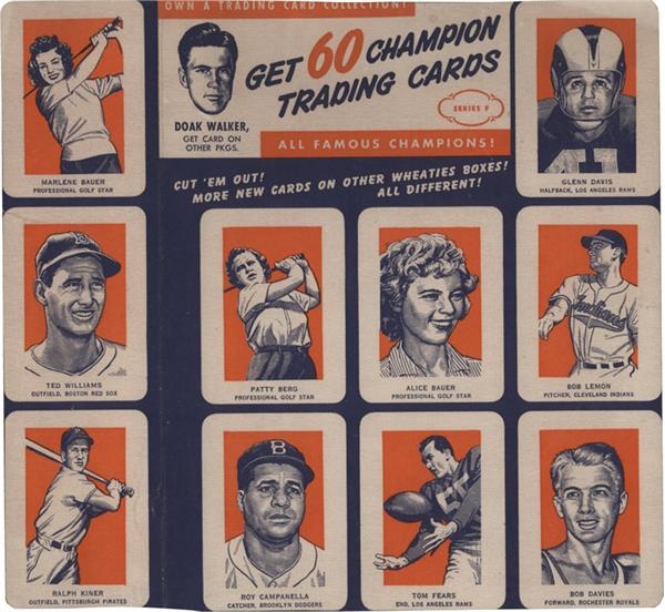 - 1952 Wheaties Trading Card Uncut Panel with Ted Williams and Campanella