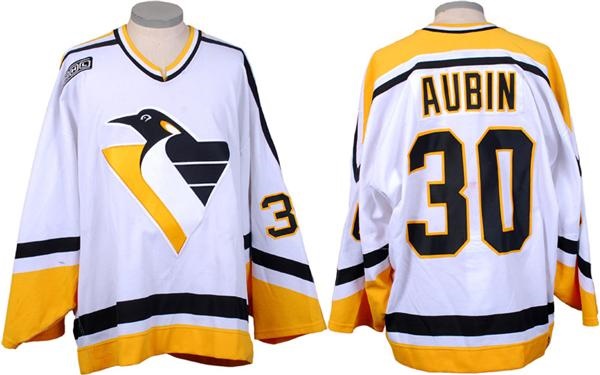 1999-2000 Jean-Sebastien Aubin Game Worn Pittsburgh Peguins Jersey