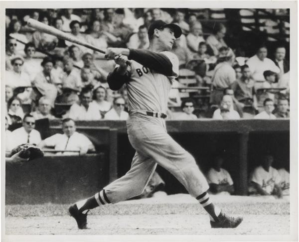 Great Photograph of Ted Williams Swinging (1950's)