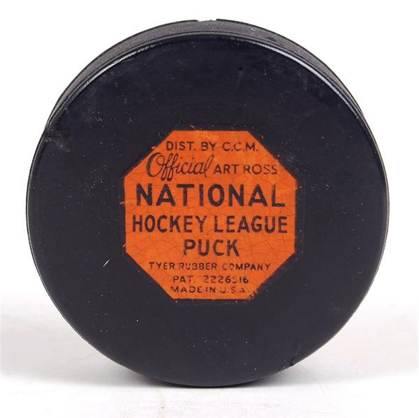 Hockey Equipment - Late 1950's Boston Bruins NHL Art Ross Game Used Puck