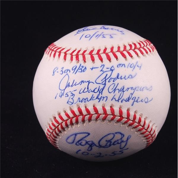 Baseball Autographs - Baseball Signed by Three 1955 Brooklyn Dodgers World Series Winning Pitchers
