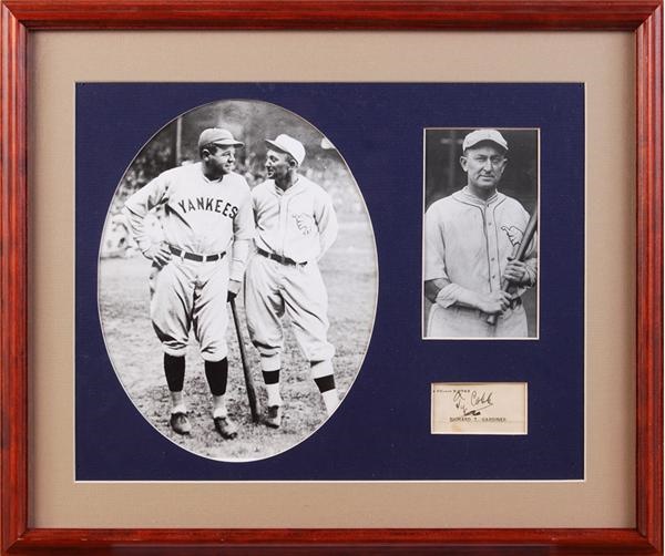 Baseball Autographs - Ty Cobb Display With Signed Cut and Photos (2) One With Ruth