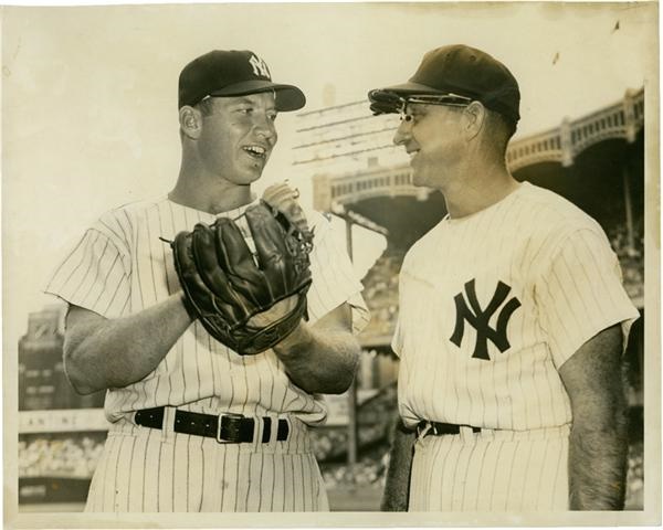 Baseball Photographs - Mickey Mantle and Enos Slaughter (1958)