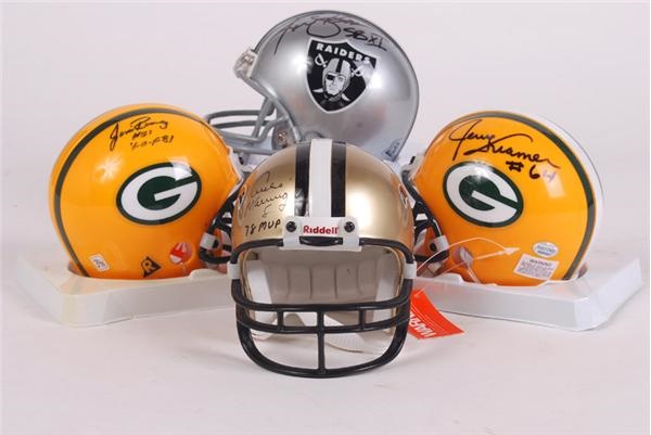 Football - Jim Ringo, Jerry Kramer, Archie Manning, Ken Stabler Signed Mini Helmets (4)