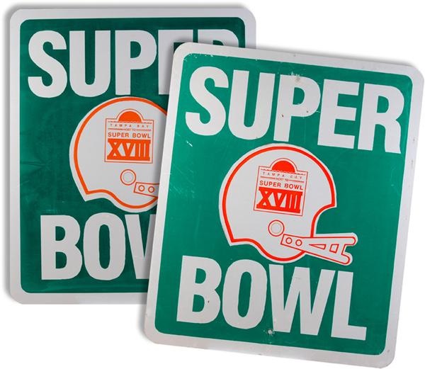 Large Metal Superbowl XVIII Tampa Bay Street Signs (2)