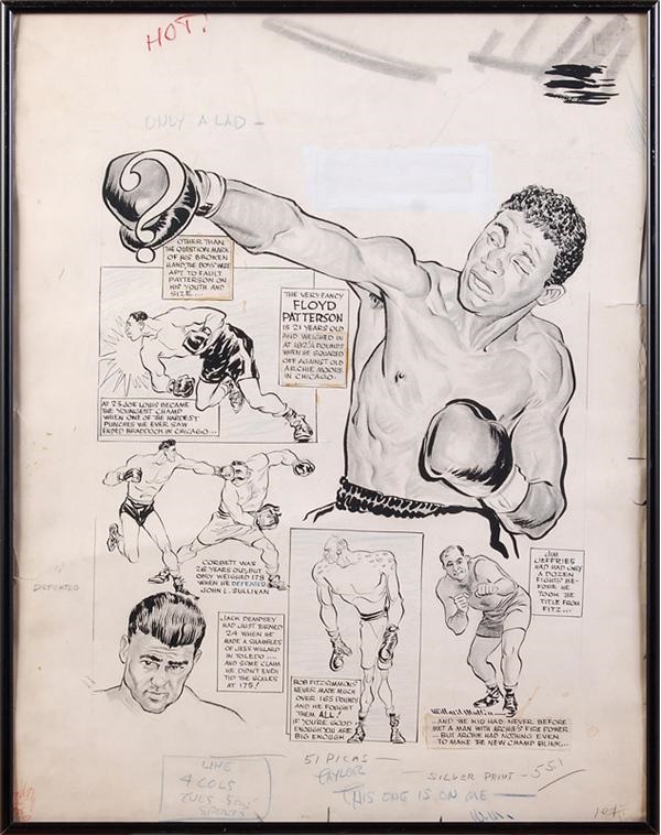 Muhammad Ali & Boxing - Floyd Patterson Original Cartoon Illustration Artwork by Willard Mullin