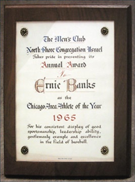 - 1965 Ernie Banks Athlete of the Year Award Plaque (10x12")