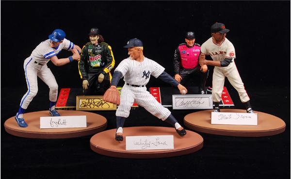 Baseball and Auto Racing Signed Figurines with Hall of Famers (5)