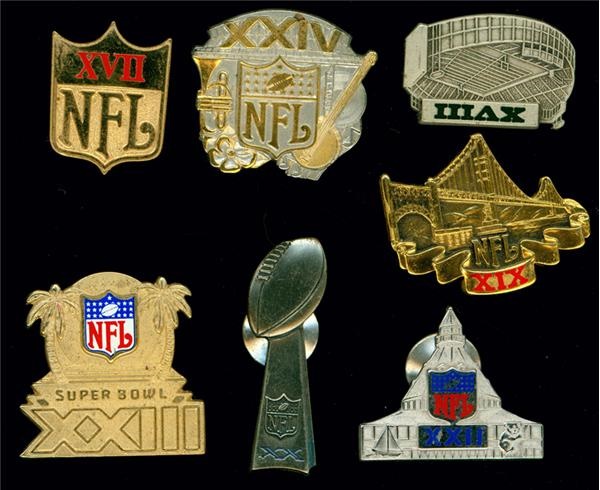 Collection of Super Bowl Press Pins (7)