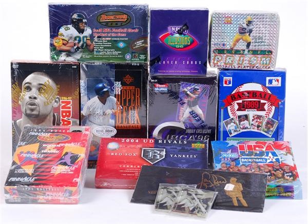 Huge Collection of Baseball, Football and Basketball Unopened Boxes, Packs and Singles (300+ Lbs)