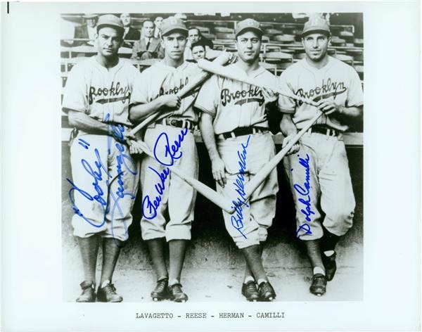 Baseball Autographs - 1941 Brooklyn Dodgers Infield Signed Photograph
