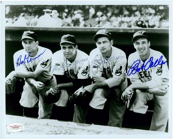 Baseball Autographs - 1954 Indians Wynn, Lemon, Garcia and Feller Signed Photograph