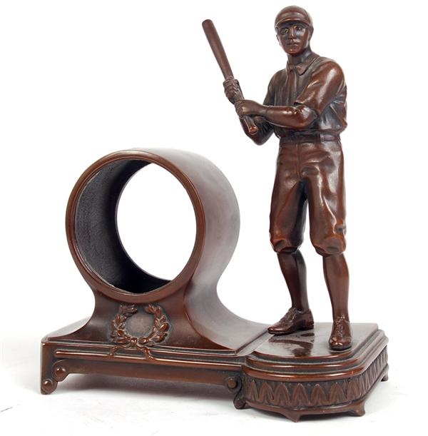 Ernie Davis - Early Circa 1910 Bronze Figural Baseball Clock Holder