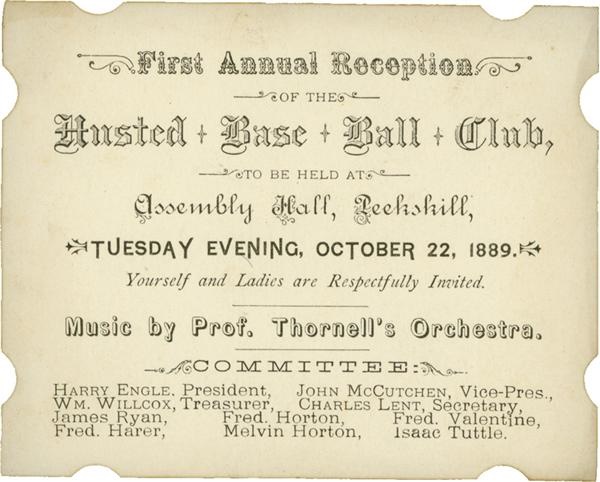 Ernie Davis - 1889 First Annual Husted Baseball Club Full Ticket
