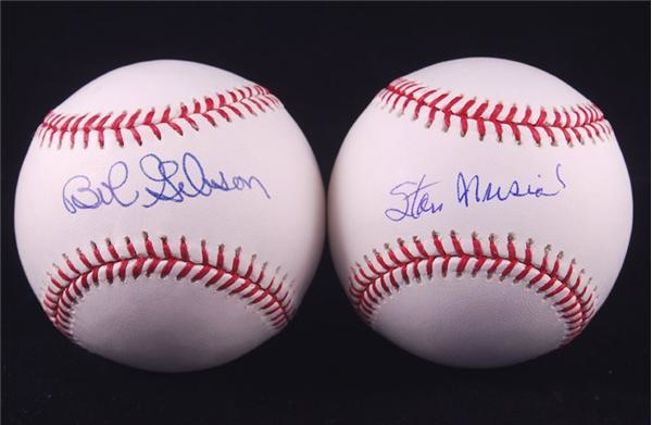 Baseball Autographs - Stan Musial and Bob Gibson Single Signed Baseballs (2)