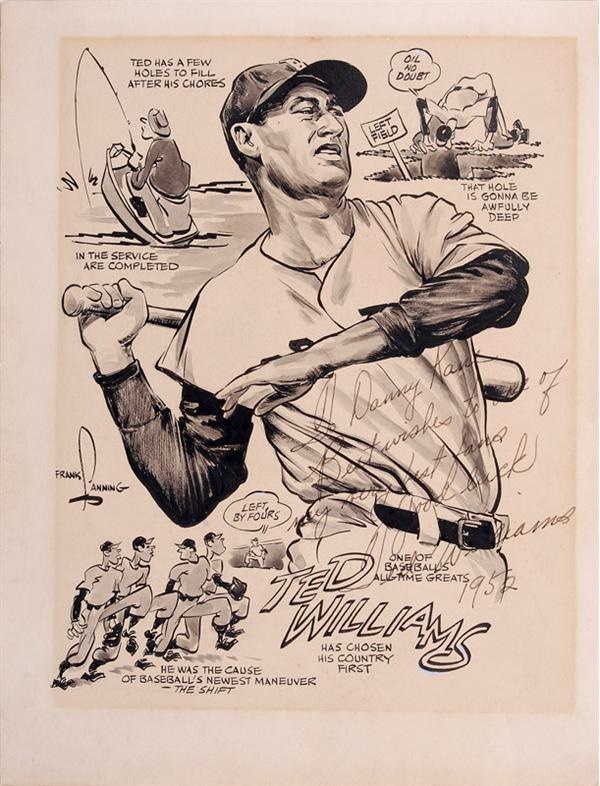 Baseball Autographs - Ted Williams Vintage Signed Original Cartoon Artwork (1952)