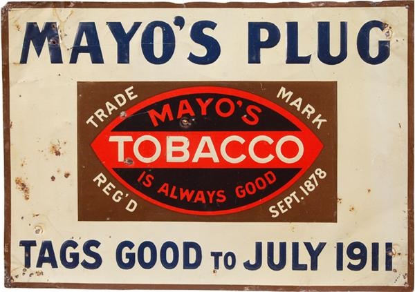 Baseball and Trading Cards - 1911 Mayo Tobacco Tin Sign
