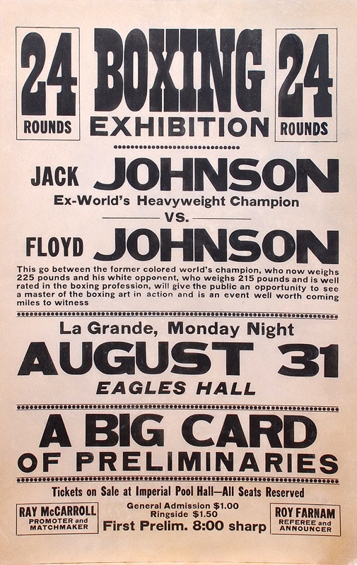 Muhammad Ali & Boxing - Jack Johnson vs. Floyd Johnson On-Site Boxing Exhibition Poster