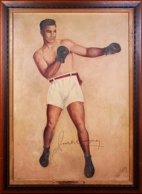 Muhammad Ali & Boxing - Spectacular Jack Dempsey Signed Painting That Hung in Jack Dempsey's New York Restaurant