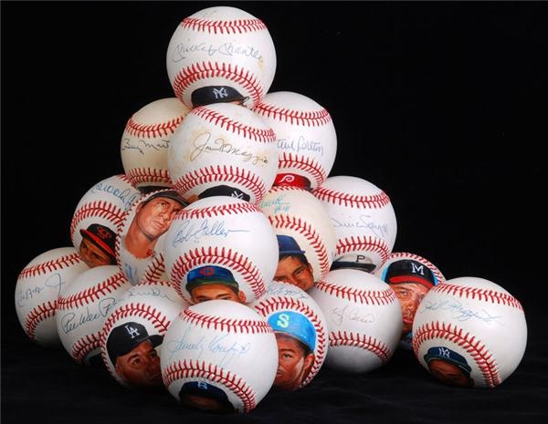 Baseball Autographs - Collection of Single Signed Hand Painted Portrait Baseballs with Mantle, DiMaggio and Martin (21)