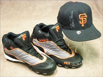 - Circa 2000 Barry Bonds Game Worn Spikes & Cap