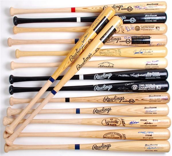Collection of Autographed Bats Including  500 Homerun Club, Willie Mays, Reggie Jackson , Hank Aaron and No Hit Pitchers (15)