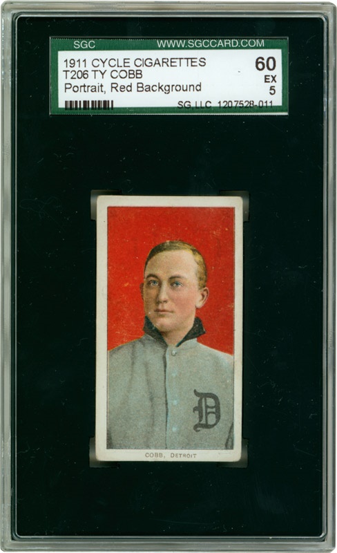 Baseball and Trading Cards - T206 Ty Cobb Portrait Red Background Cycle 460 Back (SGC 60 EX 5)