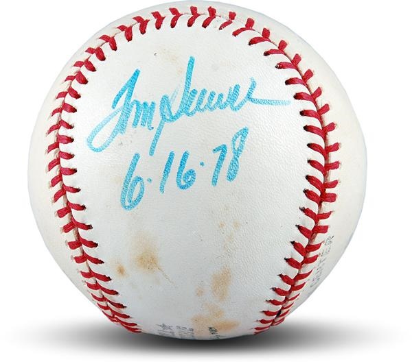 Ernie Davis - 1978 Tom Seaver Signed and Dated Game Used No Hitter Ball