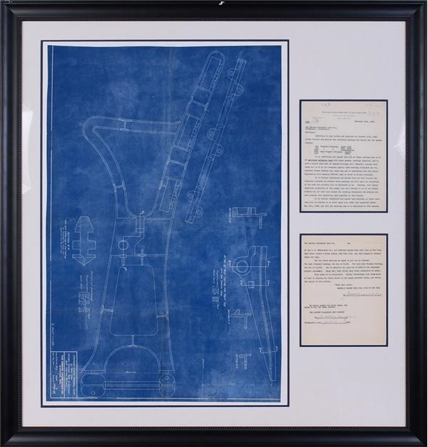 Original Yankee Stadium Seat Blueprint and Letter