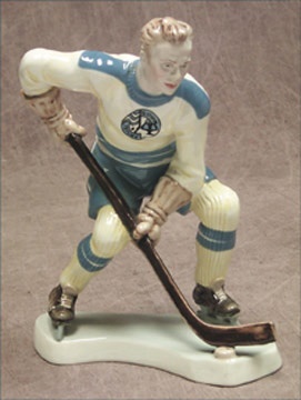 - 1950's Royal Dux Porcelain Hockey Figure (10")