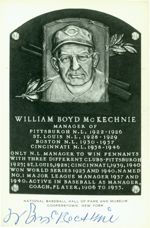 Bill McKechnie Signed Black and White Hall of Fame Plaque