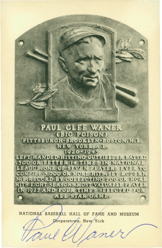 - Paul Waner Signed Black and White Hall of Fame Plaque