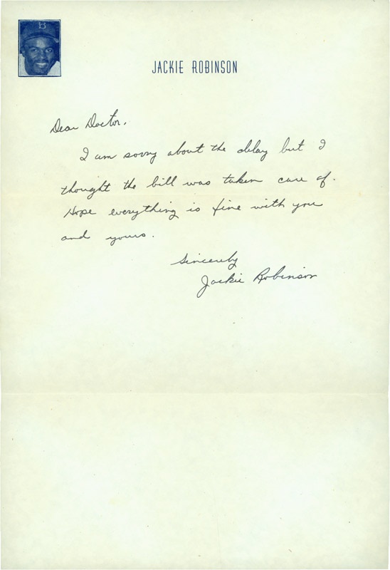Baseball Autographs - Jackie Robinson Signed Handwritten Letter
