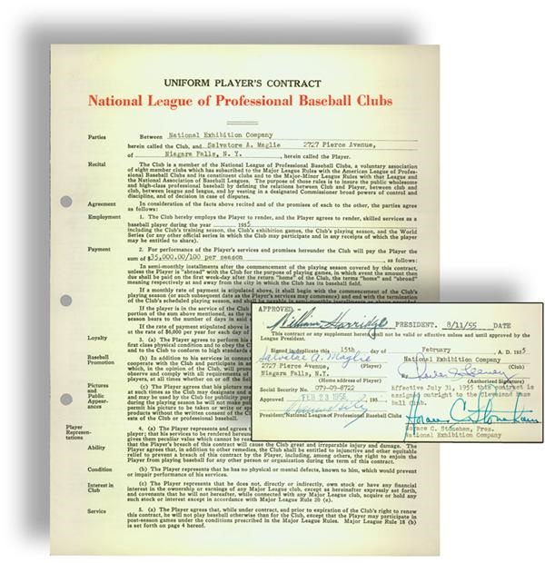 Baseball Autographs - 1955 Sal Maglie Signed New York Giants Player's Contract