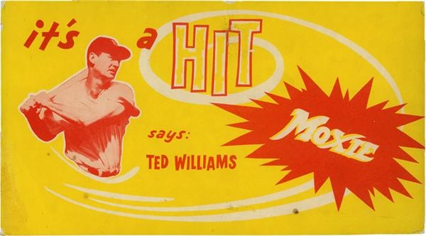 Boston Sports - Rare Ted Williams Moxie Cardboard Advertising Sign