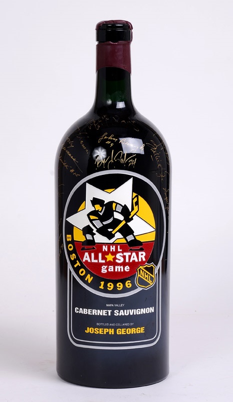 Hockey Autographs - Huge 1996 All Star Game Wine Bottle Signed by Hall of Famers