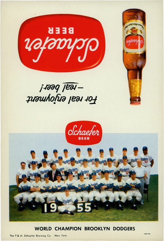 Rare 1955 Brooklyn Dodgers Schaefer Beer Table Tent