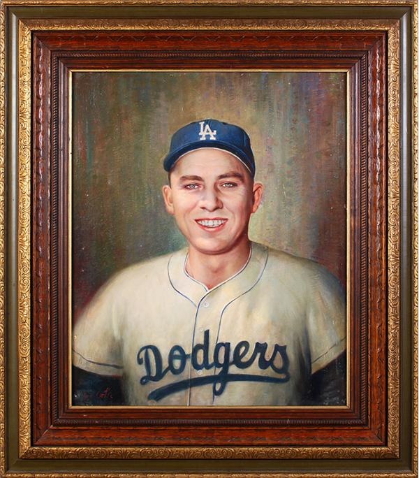 Jackie Robinson & Brooklyn Dodgers - Vintage Gil Hodges Oil Painting by J.W. Orth