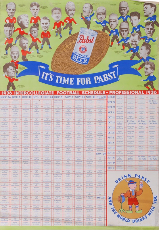1936 Pabst Blue Ribbon Beer NFL Schedule Poster