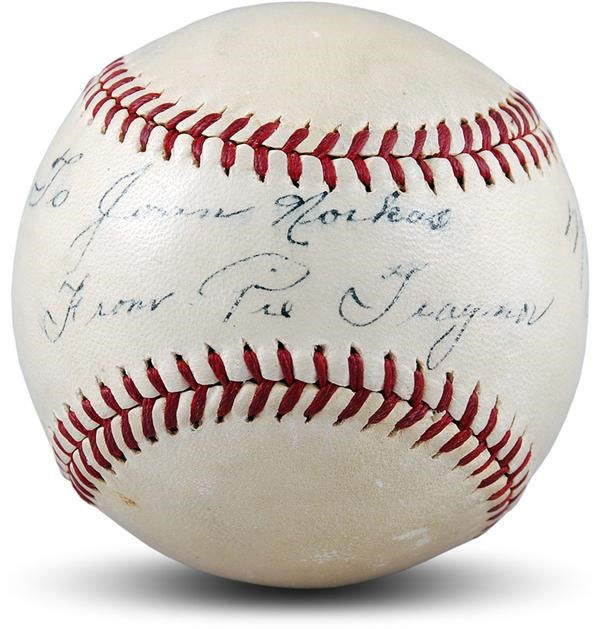 1938 Pie Traynor Single Signed Baseball