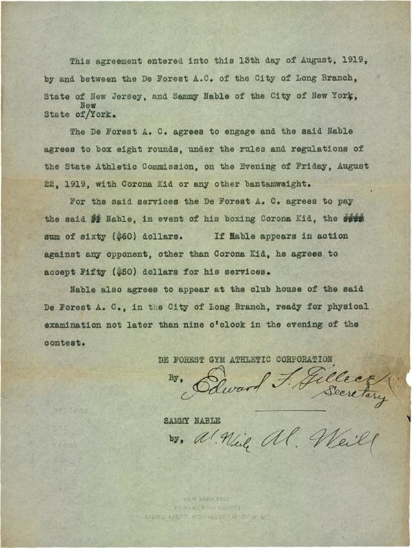1919 Al Weill Signed Boxing Contract