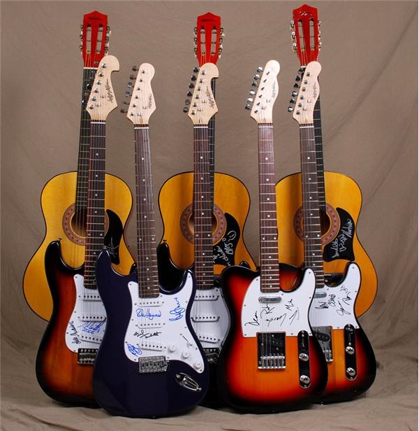 Collection of Band Autographed Guitars (8) with The Black Crowes, Little Feat and Arlo Guthrie